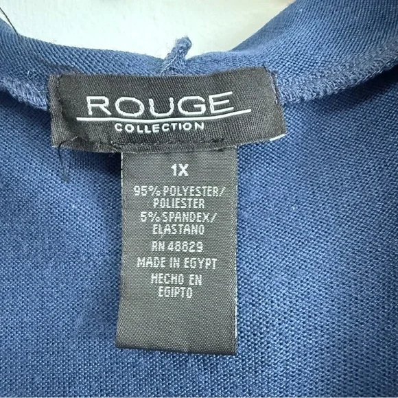 Rouge Collection | Coastal Grandma Minimalist Hooded Navy Duster Coat 1X - Picture 6 of 6